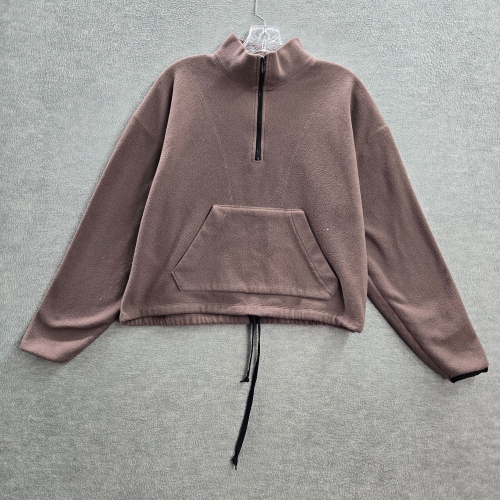 Pink Victorias Secret Women Sweater M Mauve Fleece Crop 1/4 Zip Mock‎ Neck
